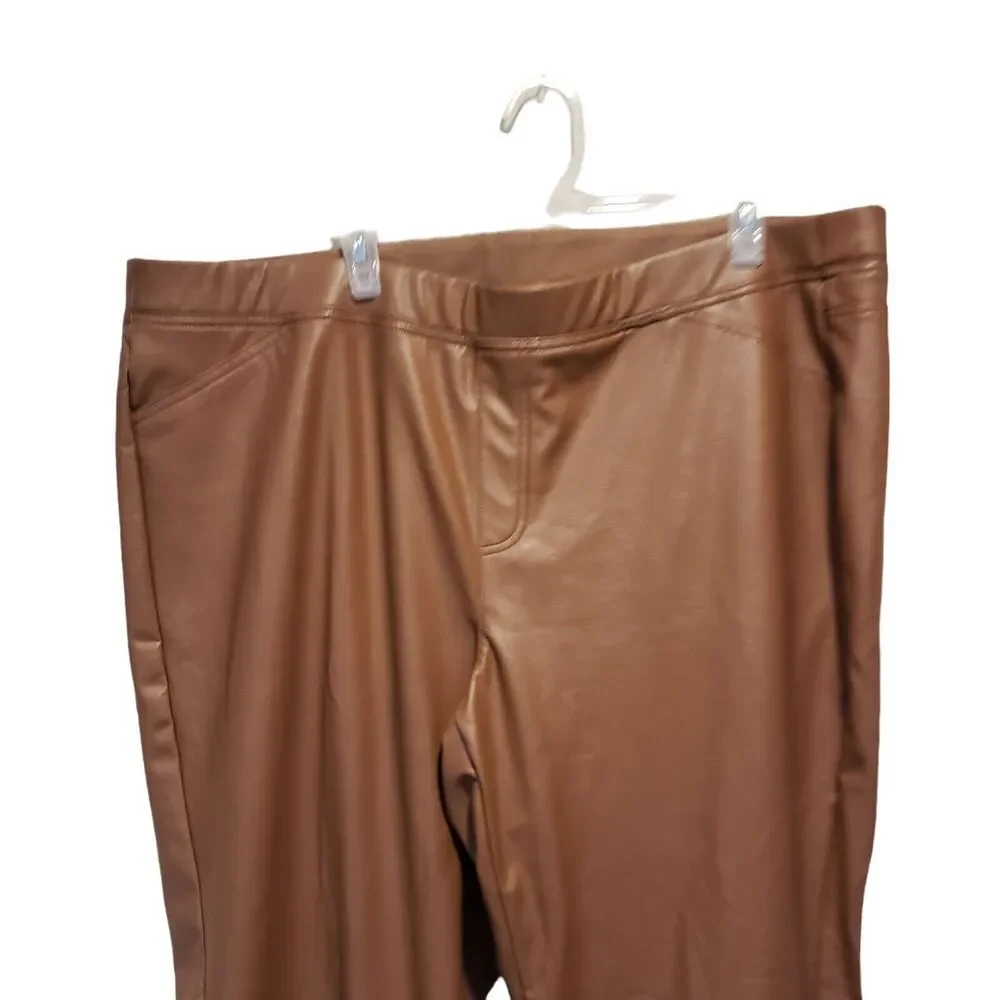 J. Jill High Rise Skinny Leg Pants Womens Faux Leather Brown Pull On Size 3X